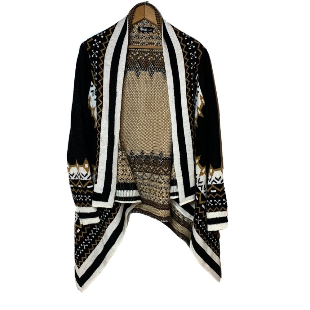 VOCAL USA Boutique Cardigan Sweater Black Gold S/M - Picture 4 of 8